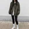 Jackets Oversized Army Green Bomber Jacket Women Harajuku Long Mouw Zipper Up Coats Round Neck Loose Autumn Cardigans Pocket Casual