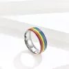 Bandas Rainbow Ring For Mull Men Men LGBT Lebian Jóias gays Aço inoxidável esmalte de casamento Anéis de noivado de casamento presentes