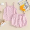 Kledingsets zomer pasgeboren babymeisje solide kleur dambord print Camisole drawstring shorts set baby peuter kleding casual outfits