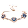 Strands three dots round geometric disk charm blue turkish evil eye tennis bracelet fashion rose gold color bangles