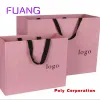 Sacchetti personalizzati di carta da regalo personalizzato per marchio di lusso per abbigliamento abbigliamento opaco rosa bouto di imballaggio boutique con mano a nastro