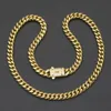 6-14mm Stainless Steel Miami Cuban Chain Zircon Copper Clasp 14K Gold Plated