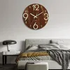 Horloges murales horloge en bois brun foncé moderne avec brillance dans le noir décoration de maison silencieuse simple numérique pour pièce