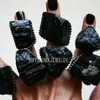 Cluster Rings 10pcs Tourmaline Crystal Ring Large Raw Schorl Adjustable Goth Witchcraft Wicca Boho Jewelry Men Halloween Black Accessory