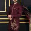 Mężczyzna określa strój ślub Afryka z koralikami z długimi rękawami górne spodnie Kaftan Tradycyjne ubrania Costoumes Ethnic Casual Mens 2pcs Suit 240410