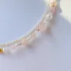 Kettingen Creative Hip Hop Goldcolor Chain Natural Pearl ketting Roze steenmix en match voor vrouwen Banquet Party Sieraden Choker 2021