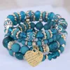 Pärled Heart Bead Armband för kvinnor Fashion Accessories Antik Tassel Multilayer Mixed Color Pärledarmband Set Böhmen 240423