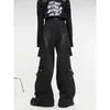 Herren Jeans Amerikanische Mehrfach-T-Techet-Lose lässige koreanische koreanische Mode Hip-Hop-Hose mit Weitbein schwarzer Harajuku-Denim-Hosen Streetwear