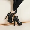 Casual Shoes Autumn Winter Women's Ankle Boots 12.5cm Super High Heel Black Leather Thick Fashion Belt Buckle Platform