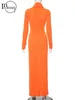 Lässige Kleider in Frau Orange Kapuzenkörper Langkleid Party -Outfit für Frauen 2024 Winter Schwingungskragen Amele Maxi Mode