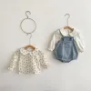 Sets 2023 Herbst Baby Girl Kleidung Langarm Peter Pan Kragen Blume T -Shirt Tops Tasche Denim Strampler BodySuit INS OUTEWEL 024M