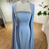 Partykleider Serene Hill Arabic Blue Mermaid Elegant Cape Sleeves Perlen Satin Luxus Abendkleider 2024 für Frauen LA72200