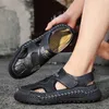 Slipper Breathable Mens Summer Sandals 2024 New All-match Male Casual Shoes Lightweight Outdoor Men Leather Sandals for Men Beach ShoesL2404