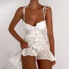 Sıradan elbiseler seksi pamuklu sıkı bel, yaz beyaz askıya alınan kısa etek