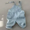 Hemden Frühlingsbaby Overalls Neue Kindermädchen Rolren Denim Pocket Boys Jungensuiten Baby Rolms 2023 Sommer Neugeborene niedliche Overalls Jeans