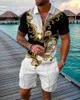 Trend Summer Trend 3D Print Mens Zipper Tracksuit قميص بولو غير رسمي وسروال شورت 2pcs مجموعة أزياء مجموعة الشارع Pullover 240415