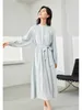 カジュアルドレスVimly Women Midi Dress 2024春休みエレガントファッションタイベルトポケットWomans Clothes M5296付き長袖