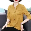 Frauenblusen drei Viertelhülle Baumwolle Hemd Frauen Frühling Sommer Leinen Strickjacke Bluse Großgröße 5xl Plaid Top Femme Blaus