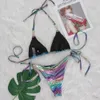 Set di bikini sexy stampato colorato serpente con bronzing split cinghie da bagno da bagno da bagno cambio di strass per i costumi da bagno