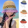 Berets Women's Color Matching Wide Brim Foldable Crochet Bucket Hat Summer Outdoor