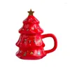 Tasses 450 ml en céramique Tasse de Noël Forme d'arbre de Noël avec couvercle tasse d'eau de vacances couple couple garçons et filles tasses cadeaux