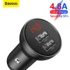 Chargers Baseus 24W USB Car Charger Phone Charging Metal Digital Display 4.8A Car Cigarette Lighter For iPhone 14 13 12 Fast Charger