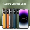 Mobiele telefoons Luxe lederen telefoonhoesje voor iPhone 15 14 12 13 Pro Max plus met lensbescherming TPU Border Shockproof Back Cover voor Magsafe D240424