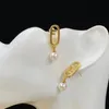 Eenvoudige 18K GOUD GOLD BRIEVEN BRIEVE LUXury Brand DesignersClassical Geometric Women Crystal Rhinestone Pearl Earring Wedding Party278l