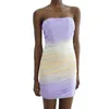 Lässige Kleider Frauen Mini Bodycon Kleid sexy schlanke fiierte Kontrastkolorboot Hals trägerloser Röhrchen Sommer Chic Mesh Backless Party