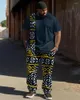 Herrspårar Biggmans Två stycken T-shirtuppsättningar för kläder färgblockerad rutig gata hip-hop casual stora byxor stora plus size kostym