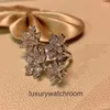 High -End -Schmuckringe für Vancleff Womens V rein Silber Silber Full Diamond Ring mit Platinstil Einfache leichte Luxushand Original 1: 1 mit echtem Logo und Schachtel