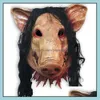 Maski Roanoke Pig Hurtowa maska ​​imprezowa Adts Fl twarz Zwierzęta lateksu Halloween Horror maskarada z czarnymi włosami H-0061 DHWXL