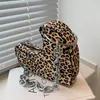 Shoulder Bags Sexy Leopard Heart-shaped Underarm For Women 2024 Luxury Female Designer Handbags Fashion Leather Chain Clutch Bag