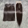 Wigs Bone Straight Human Hair Bundles Lace Kim K Closure Virgin Vietnam Raw Hair Nature Black 15a Grade 3 Bundles with Closure 300g