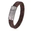 Bedelarmbanden mannen bruin/zwart gevlochten lederen armband roestvrijstalen magnetische gesp mode armbanden punk mannelijke sieraden cadeau