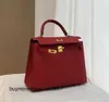 Designer Women Epsom Leather Handbag 7A Genuina in pelle Master francese Maestro originale Factory Kelly25Epsom Heart Red8CGC