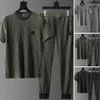 Men Outfit Sports Suit Mens Summer Pleated Shirt Pants Twopiece Set Breathable Tracksuit for Daily Wear Soft Thin Casual 240411