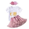 Setler Bebek Bebek Tutu Elbise Setlerimi Setler 1. Doğum Günü Yürümeye Başlayan Romper Tops + Tül Etek Parti Bebek Baskı Giysileri Yenidoğan Elbiseleri Set