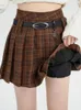 Skirts QOERLIN Woolen Plaid A-Line Pleated Female Vintage 2024 Fall Winter Preppy Style High Waist JK Short Skorts Women