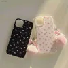 Cell Phone Cases Ins Cute pink flower plush bow imd shockproof phone case for iphone 14 pro max 11 12 13 15 promax cartoon back cover d240424