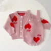 Camiscedores 2023 Novo doce suéter de bebê impressão impressão de coração recém -nascido malha