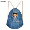 Drawstring InstantArts Söt 3D Animal Pocket Denim Chihuahua Dog Print Girls Boys Drawstrings Väskor Casual Children School Bags Soft Ryggsäck