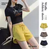 Frauen Shorts Waffel Casual Running Fitness Jogginghose Strandhosen Lose Drawess Sommer atmungsaktiver gelbe Farbe