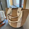 Woody Basket Bag Straw Basket Bag Hand Bag Summer Beach Bag Weekend Travel Bag Designer Bags Large Capacity Vegetable Basket Open Top Tote Bags Shoulder Purse