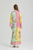 Summer Bohemian Holiday Loose Maxi Dress for Women Long Sleeve Oneck Flower Print Side Split Muslim Robe Vestidos 240418