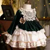 Baby Girl Velvet Lace Lolita Princess Dress Niemowlę małe dziecko w stylu elegancka elegancka łuk tutu vestido świąteczne ubrania dla niemowląt 1-12Y 240511