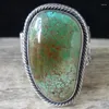 Cluster Ringe Luxus Green Stone Ring Frauen Retro Silber Farbe Strass Europäische Verlobung Schmuckmuster Jubiläum Geschenk