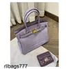 2024 Platinum Handbag Early Bychance Spring Head Layer Cowhide Taro Purple Crocodile Pattern Bag Single Shoulder Crossbody Handmade Genuine Leather