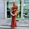 Bruine zeemeermin lange bruidsmeisjesjurken voor zwarte Afrikaanse vrouwen sexy een schouder elegante formele feestjurken aso ebi bruidsmeisje jurk bruiloft gasten prom slijtage