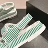 Velcro Striped Fabric Sandals Summer Flat Heel Sandal Luxury Designer Sandals Woman Beach Leisure Sandal for Women Slippers Fashion Cowhide Leather Bottom Shoes